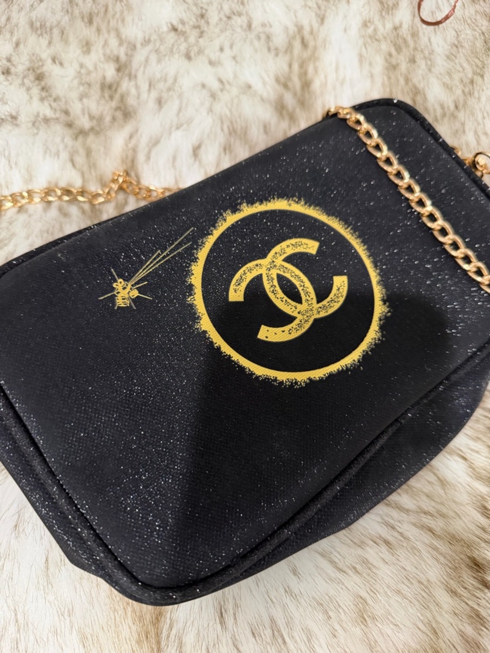 GWP-Chanel Shimmering Black & Gold Chain Shoulder Bag - Designer Style